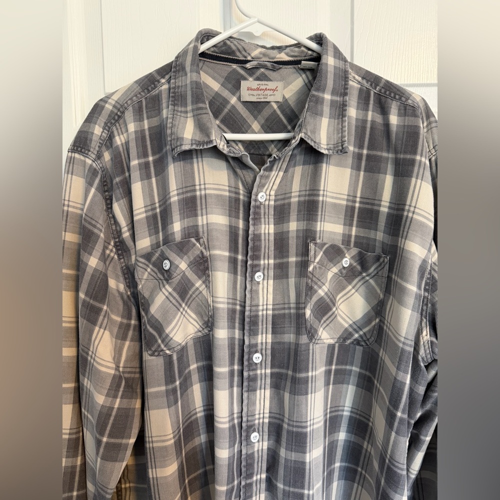 Weatherproof Vintage Men's Casual Gray Plaid Shirt 2XL